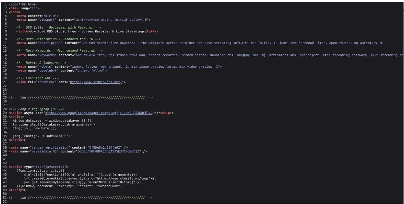 Στιγμιότυπο οθόνης της βελτιστοποίησης SEO στο studio-obs[.]net (Πηγή - NCC Group)